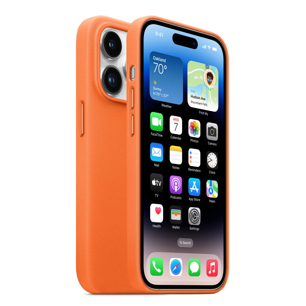 Étui en cuir - Orange - Série iPhone 15