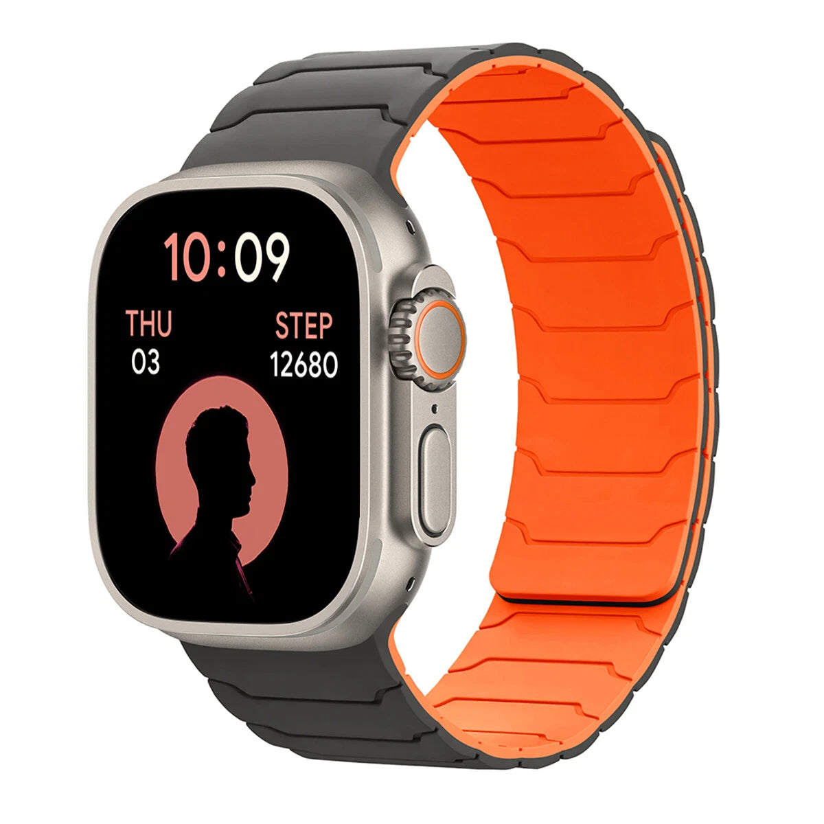 Magnetic Silicone Sports Band – Pro Design, Adjustable Fit for Apple Watch Gray_Orange