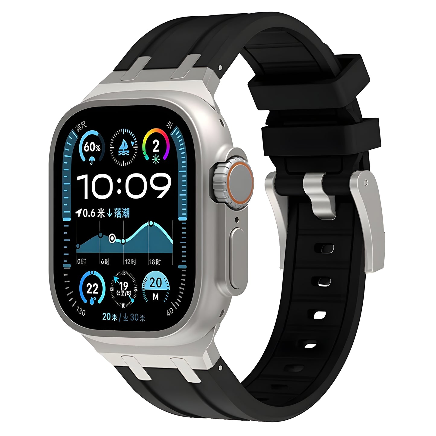 Ergonomic design with anti-sweat grooves on the Axon Band for Apple Watch made of liquid silicone