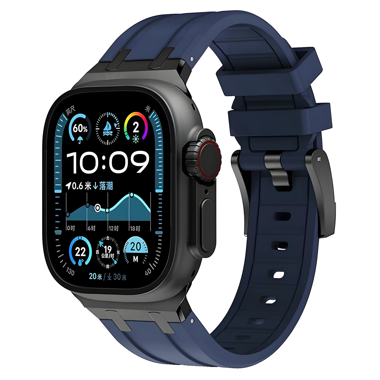 Axon Apple Watch Band in black liquid silicone with 316L stainless steel buckle