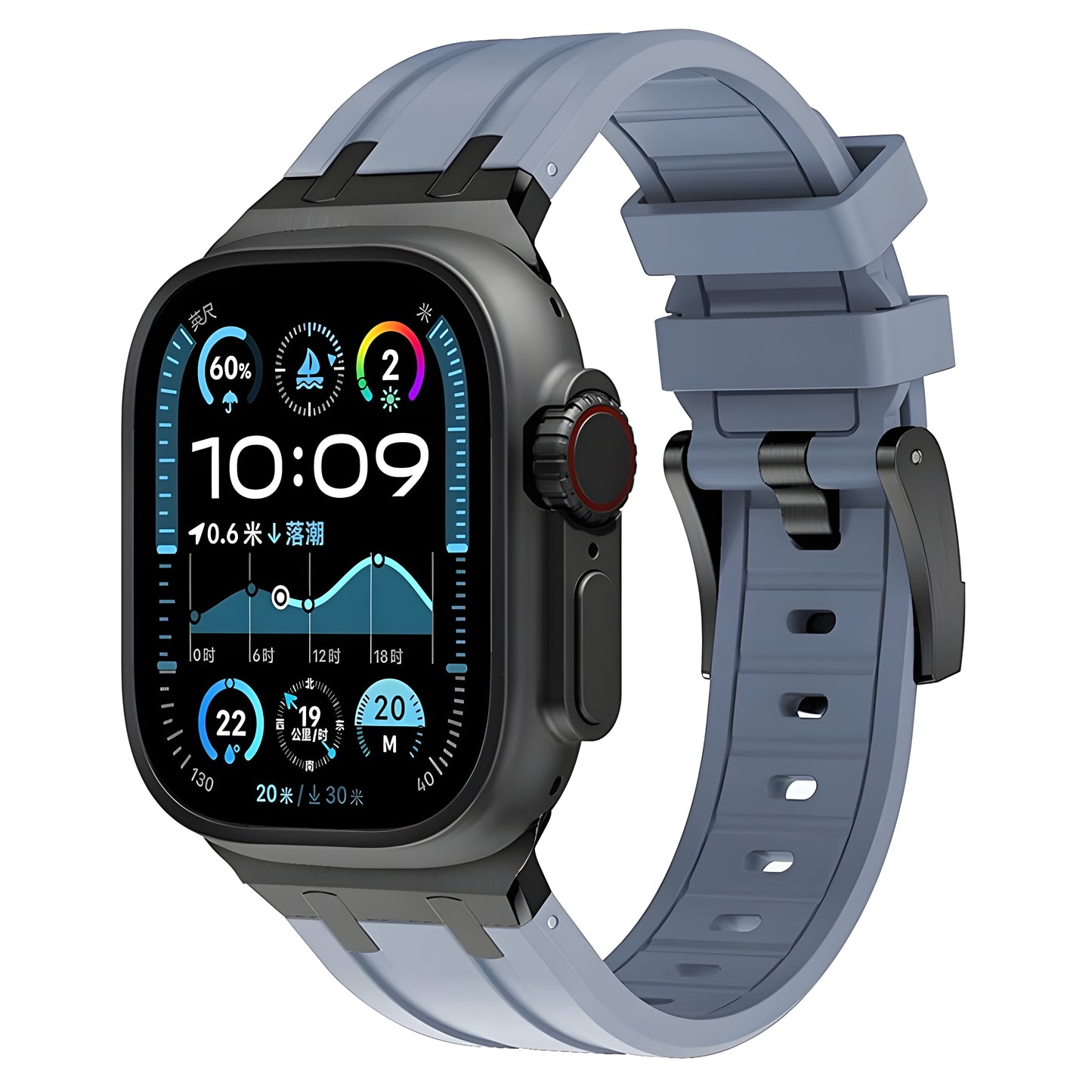 Axon Apple Watch Band in black liquid silicone with 316L stainless steel buckle