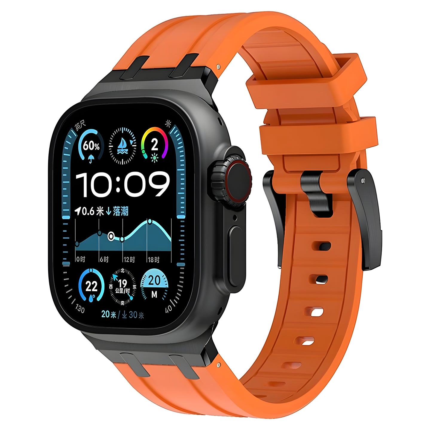 Axon Apple Watch Band in black liquid silicone with 316L stainless steel buckle