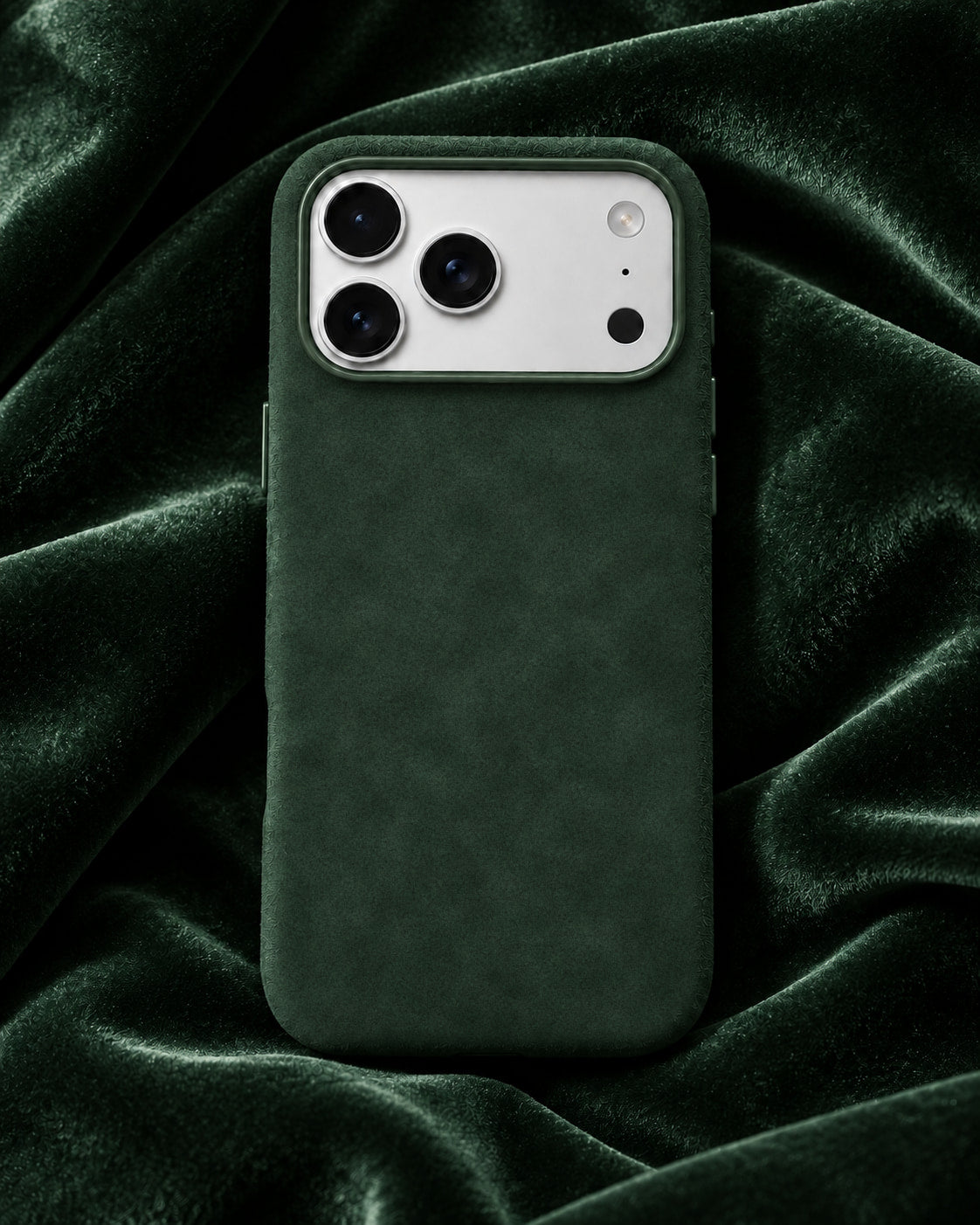 Velluto Case in Forest Green on forest green velvet