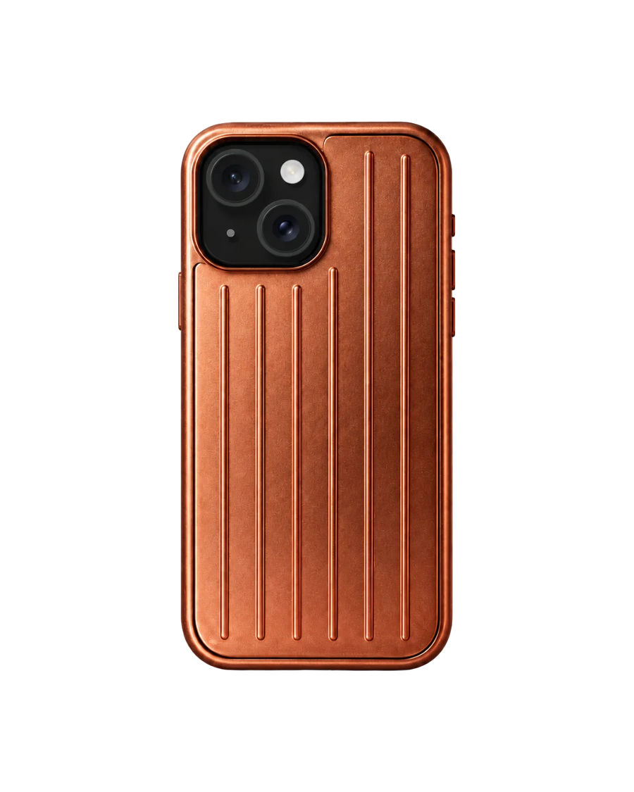 Royalty Cases Riviera Case for iPhone 15 in Orange, ribbed aluminium, view 1