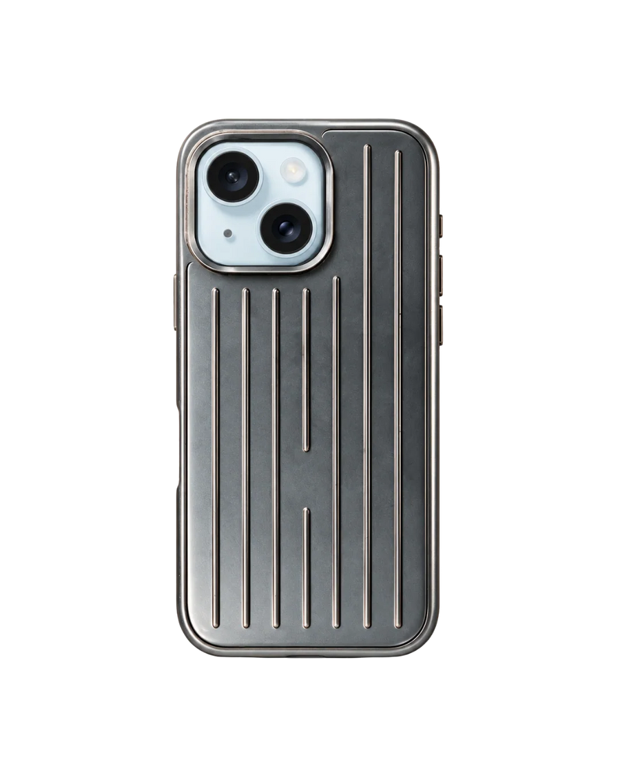 Royalty Cases Riviera Case for iPhone 15 in Silver, ribbed aluminium, view 1