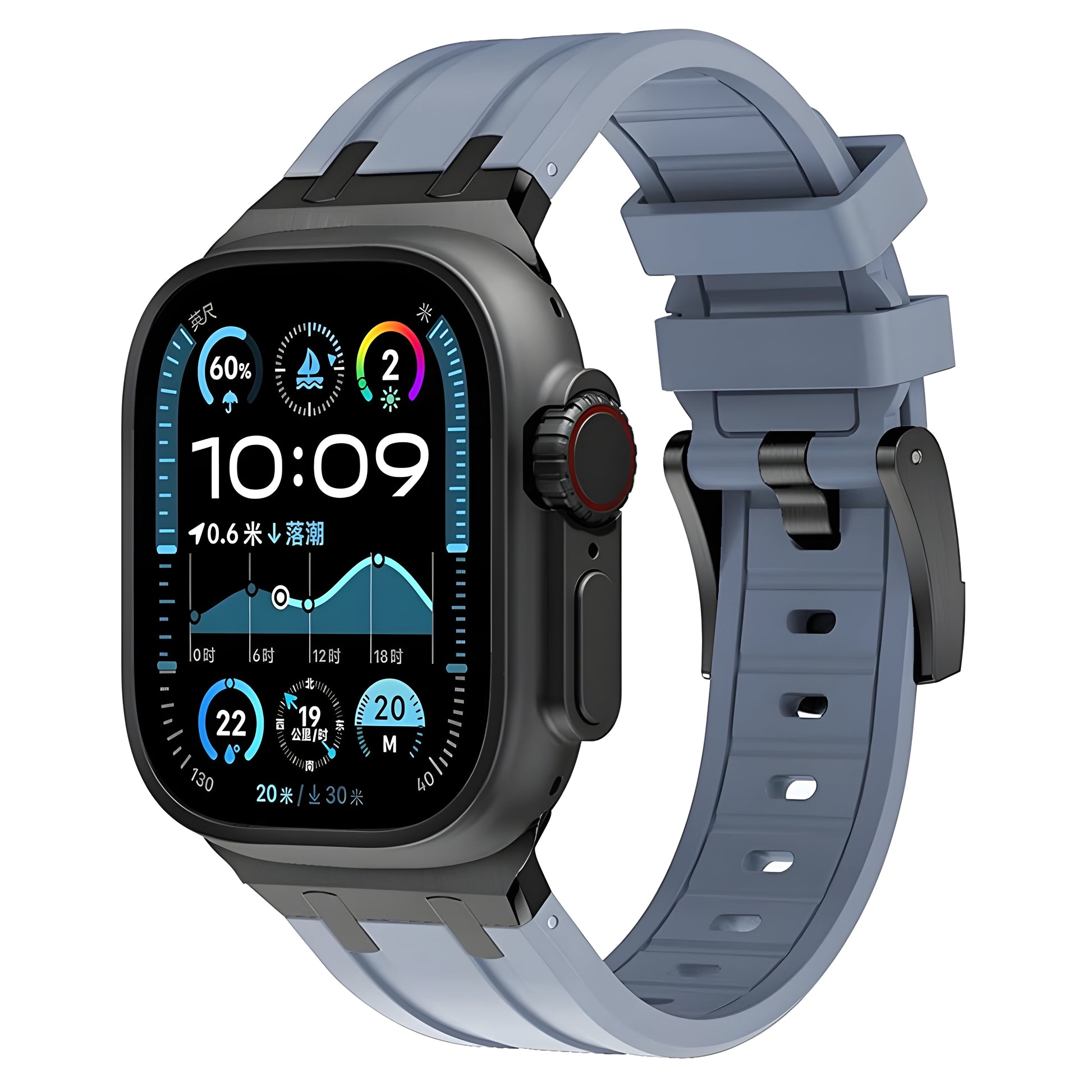 Axon Apple Watch Band in black liquid silicone with 316L stainless steel buckle