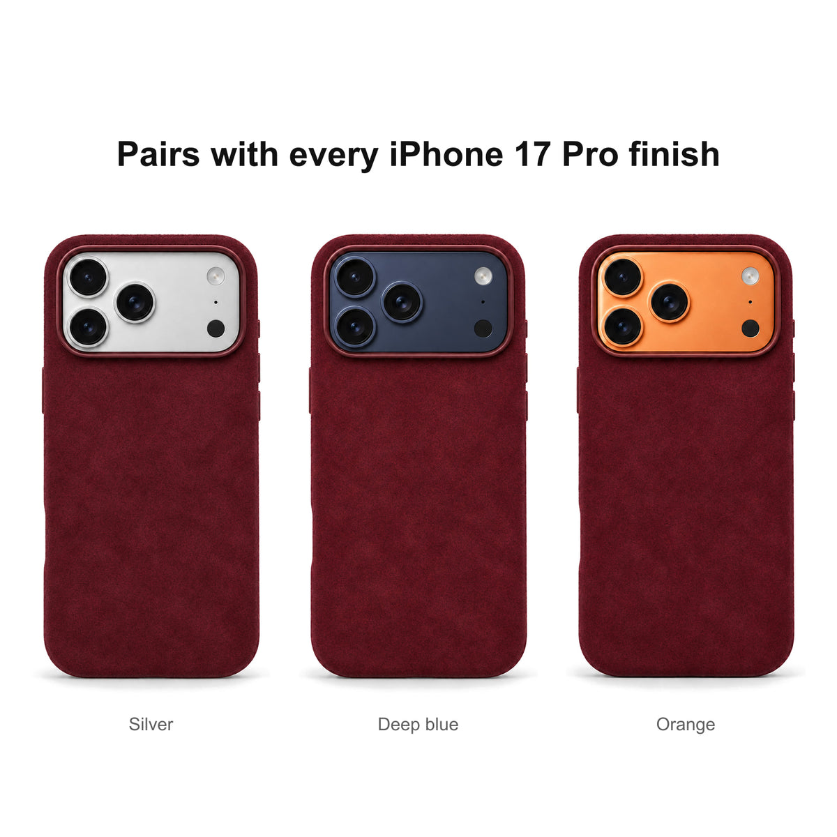 Velluto Case in Wine on every iPhone 17 Pro finish