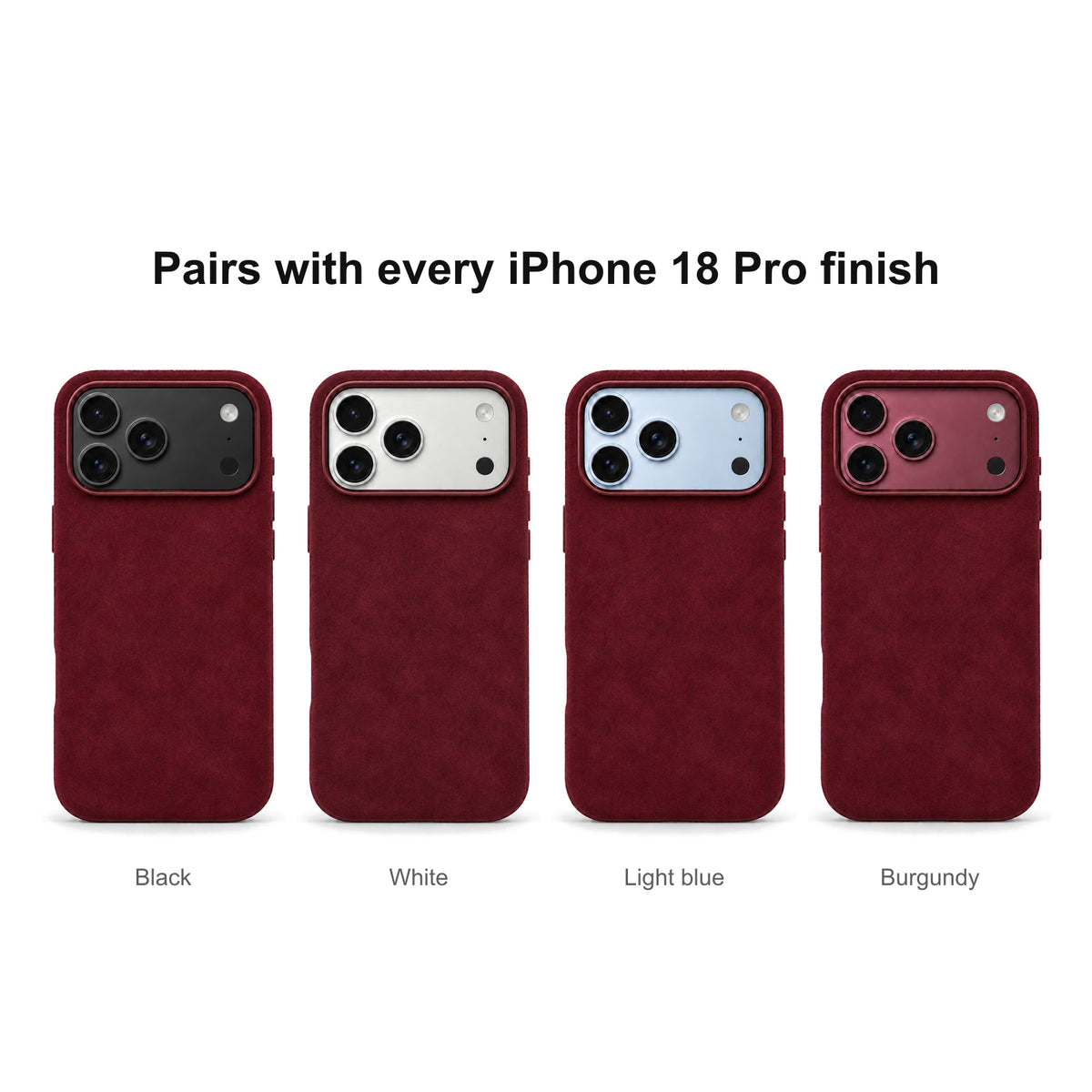Velluto Case in Wine on every iPhone 18 Pro finish
