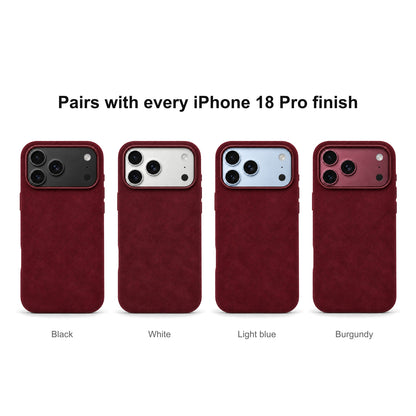 Velluto Case in Wine on every iPhone 18 Pro finish