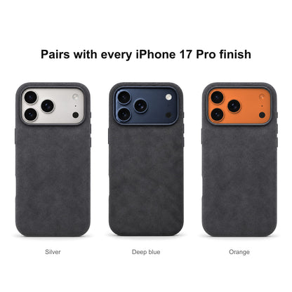 Velluto Case in Graphite on every iPhone 17 Pro finish