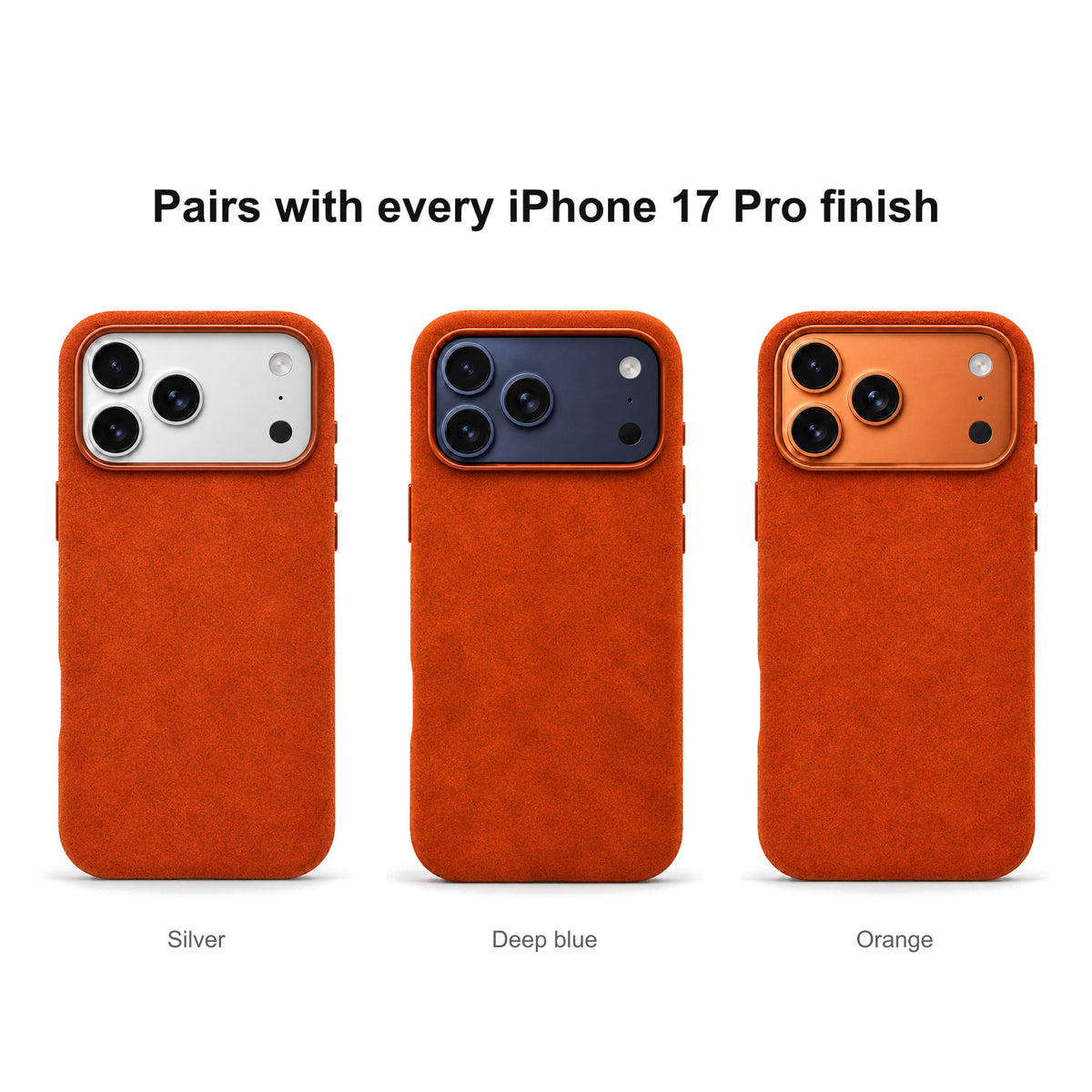 Velluto Case in Orange on every iPhone 17 Pro finish