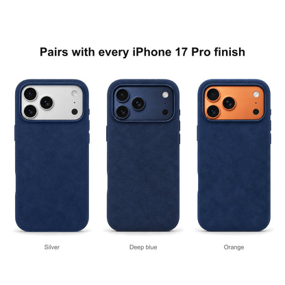 Velluto Case in Navy on every iPhone 17 Pro finish