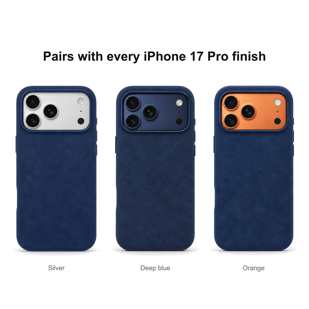 Velluto Case in Navy on every iPhone 17 Pro finish