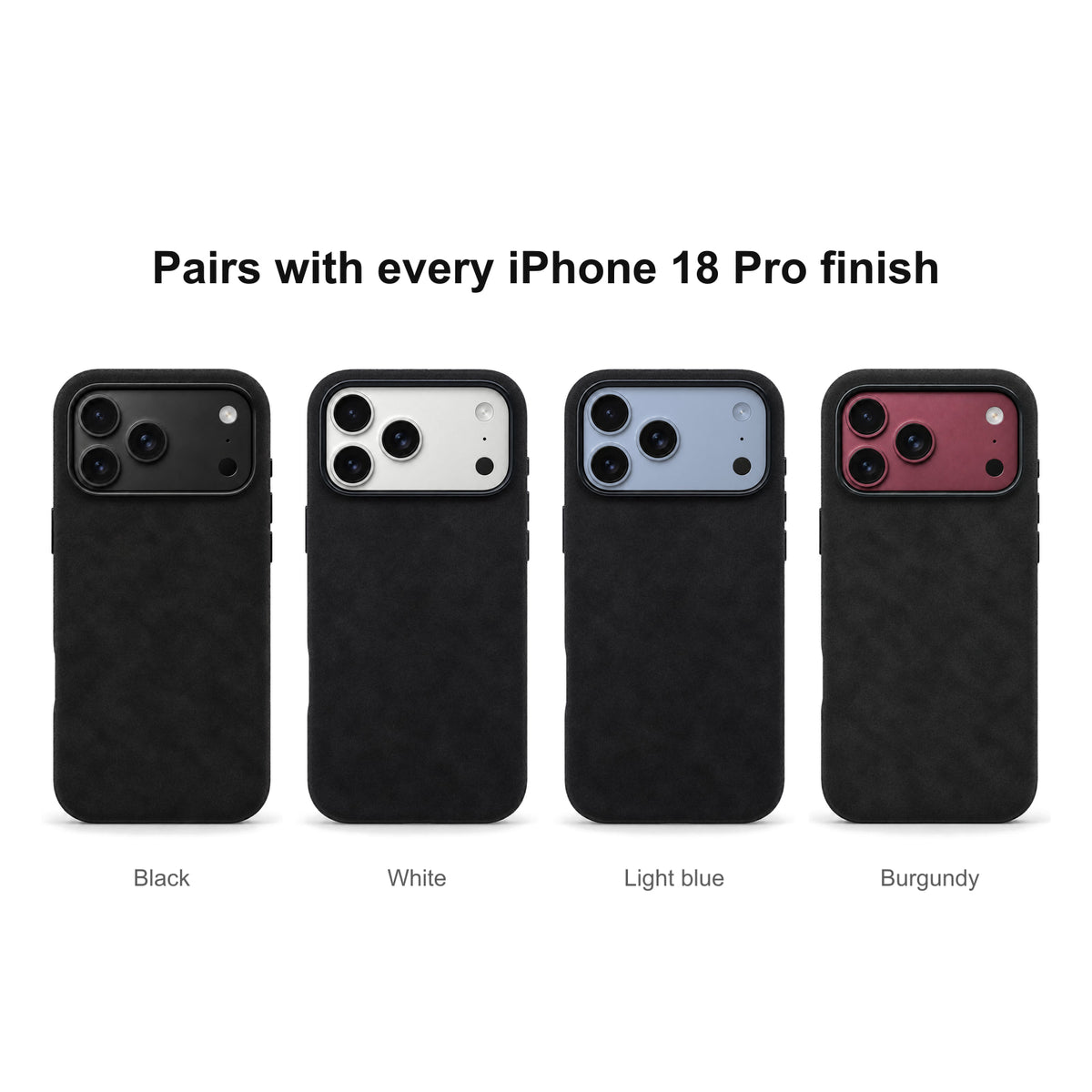 Velluto Case in Black on every iPhone 18 Pro finish