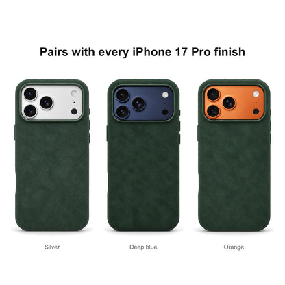 Velluto Case in Forest Green on every iPhone 17 Pro finish