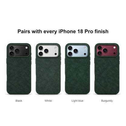 Velluto Case in Forest Green on every iPhone 18 Pro finish