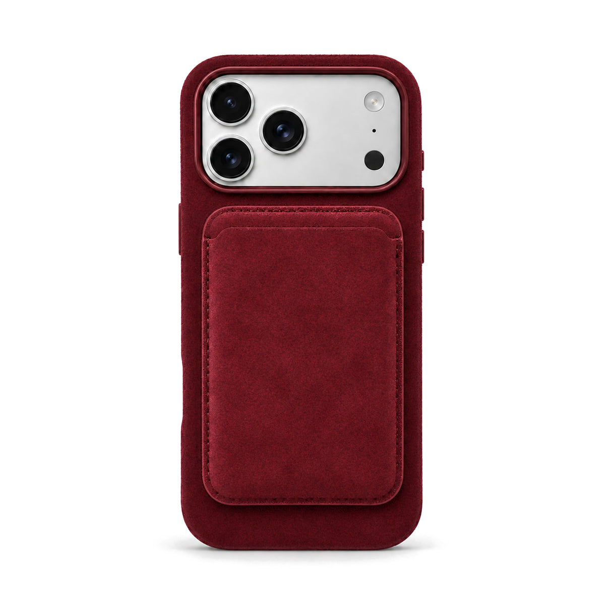 Velluto MagSafe Wallet in Wine on the matching Velluto Case