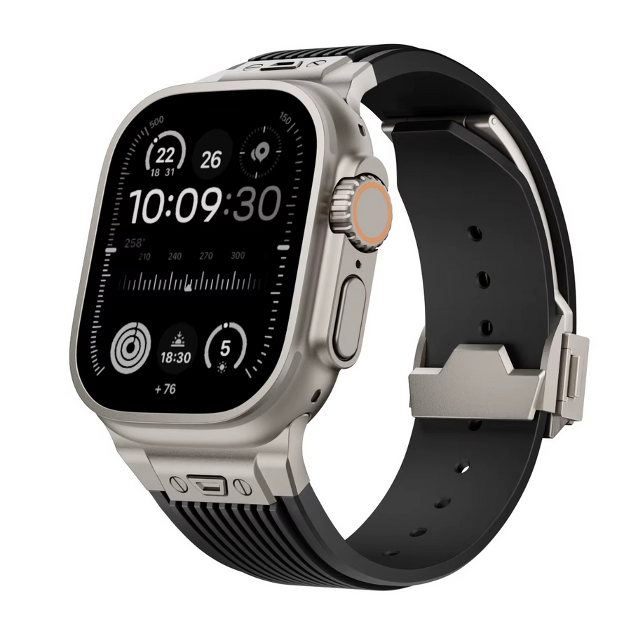Hubra black silicone band for Apple Watch – premium sporty strap with ergonomic design