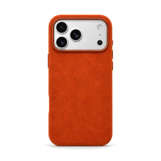 Velluto Case for iPhone 18 Pro in Orange suede, back view