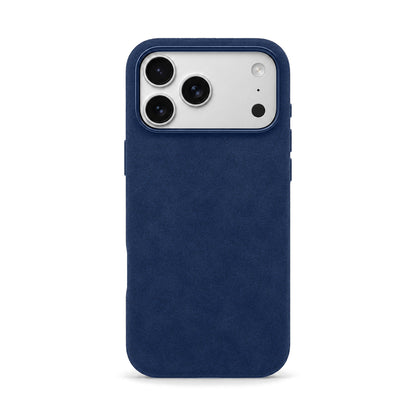 Velluto Case for iPhone 18 Pro in Navy suede, back view