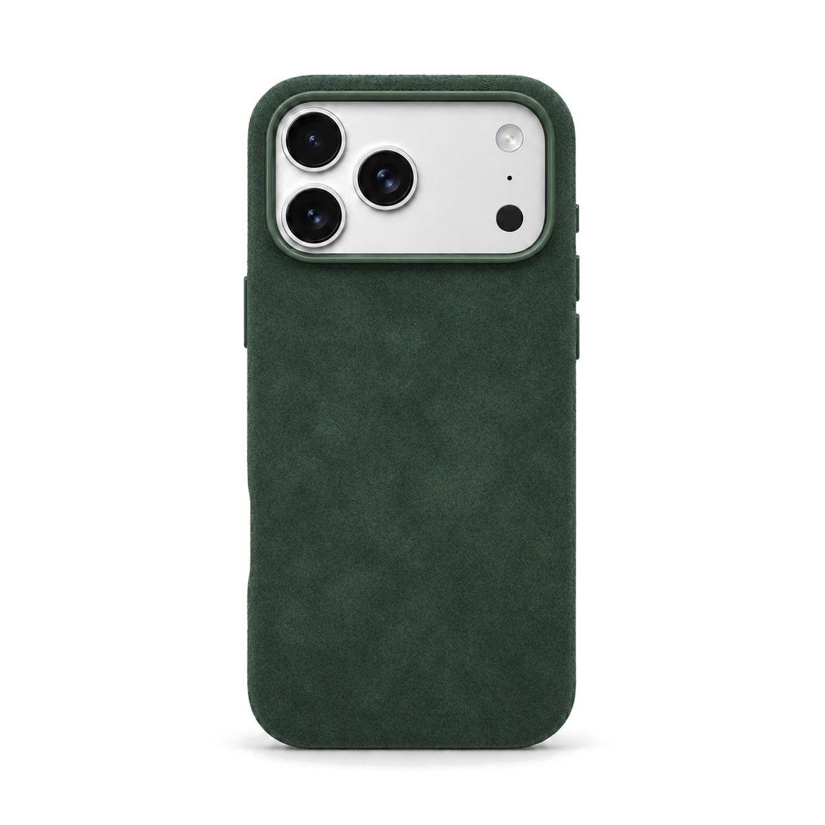Velluto Case for iPhone 18 Pro Max in Forest Green suede, back view