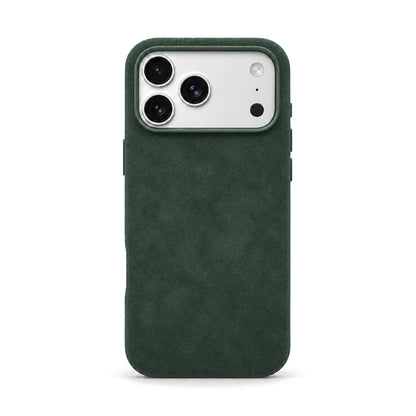 Velluto Case for iPhone 18 Pro in Forest Green suede, back view