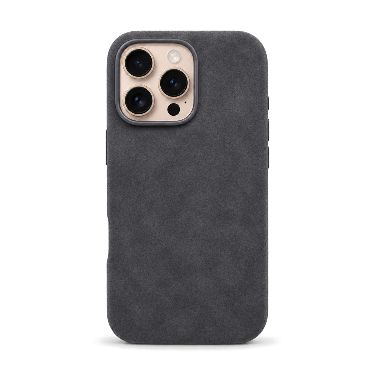 Velluto Case for iPhone 16 Pro in Graphite suede, back view