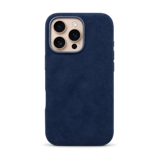 Velluto Case for iPhone 16 Pro Max in Navy suede, back view