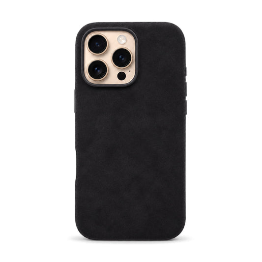 Velluto Case for iPhone 16 Pro Max in Black suede, back view