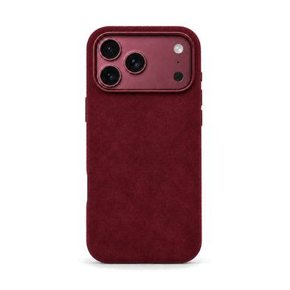 Velluto Case in Wine on a burgundy iPhone 18 Pro