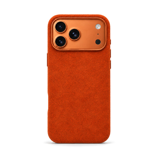 Velluto Case in Orange on a Cosmic Orange iPhone 17 Pro