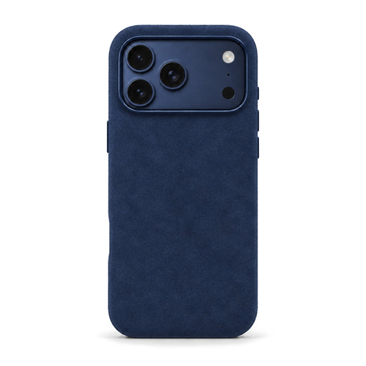 Velluto Case in Navy on a Deep Blue iPhone 17 Pro